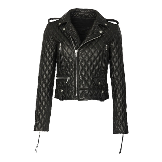 Veste cuir noir pour homme style motard matelassé