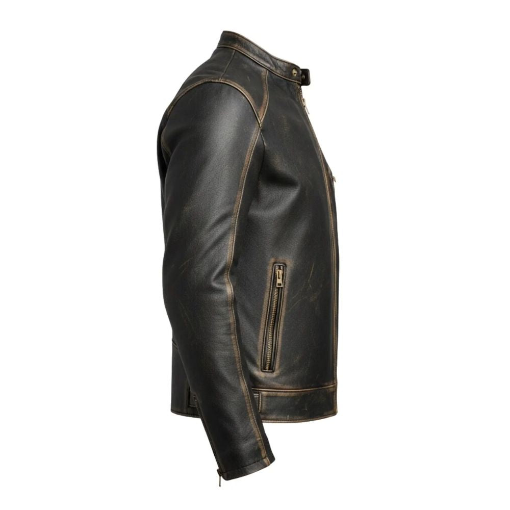 Veste cuir noir homme coupe motard peau de vache