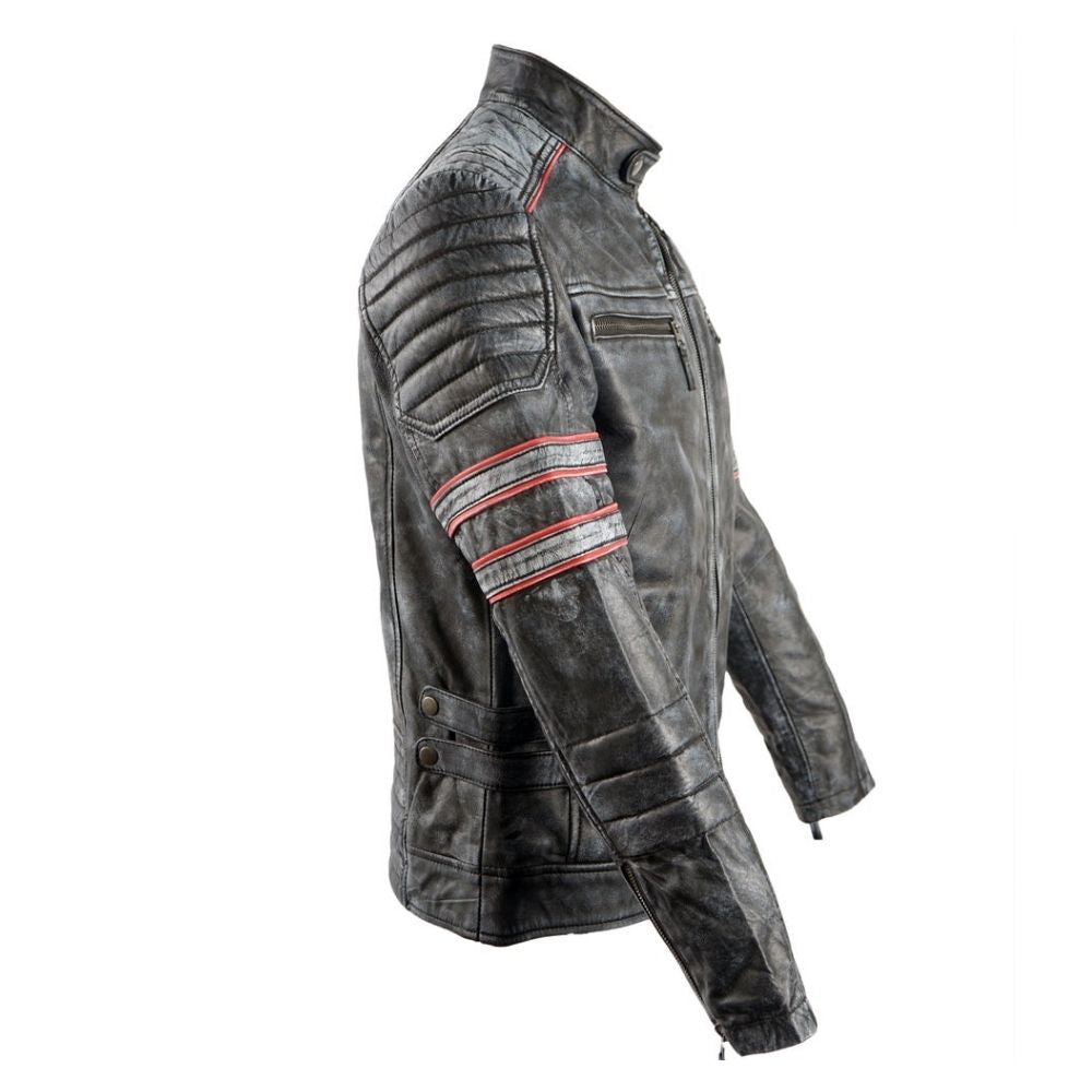 Veste motard racer homme en cuir gris
