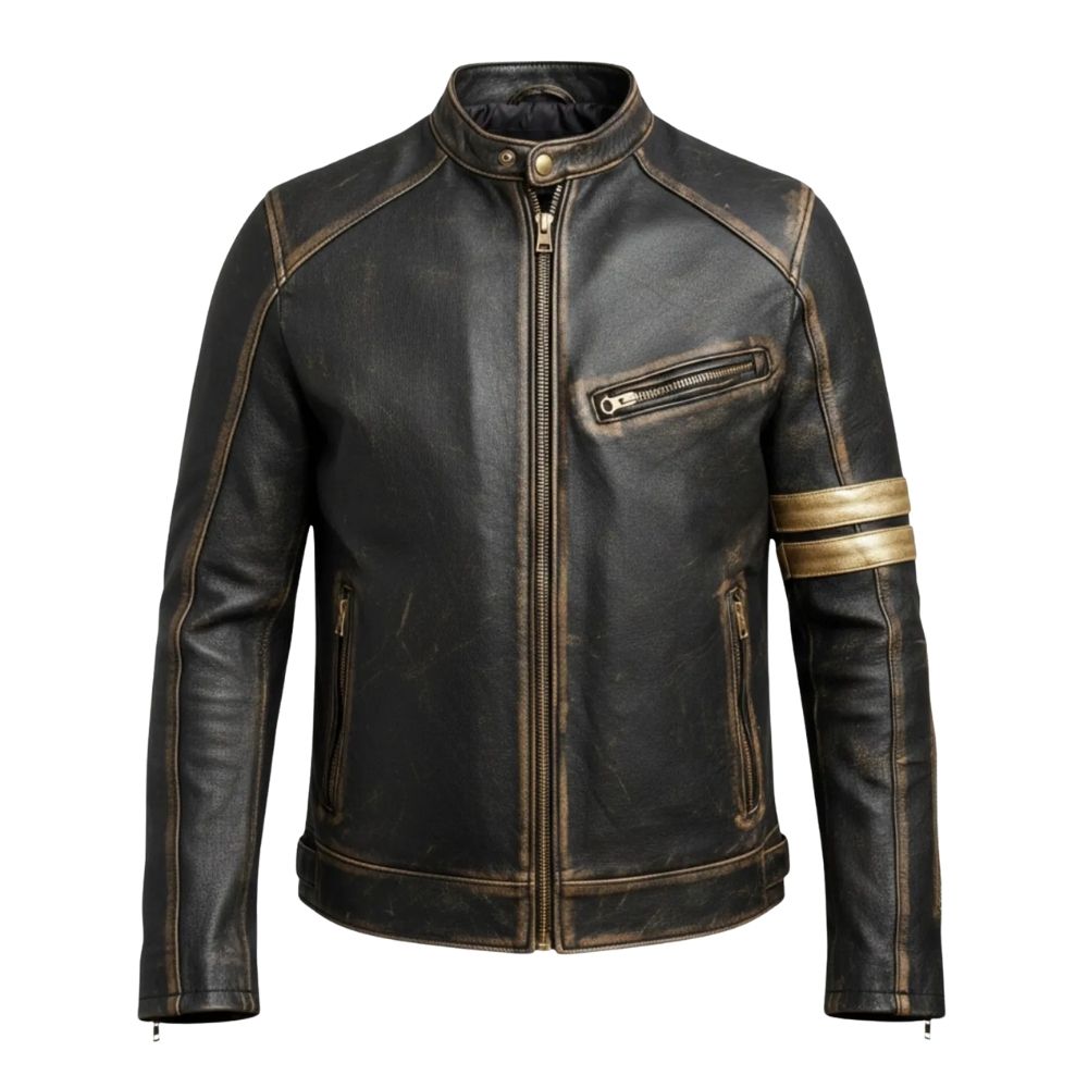 Blouson homme style moto en cuir noir peau de vache