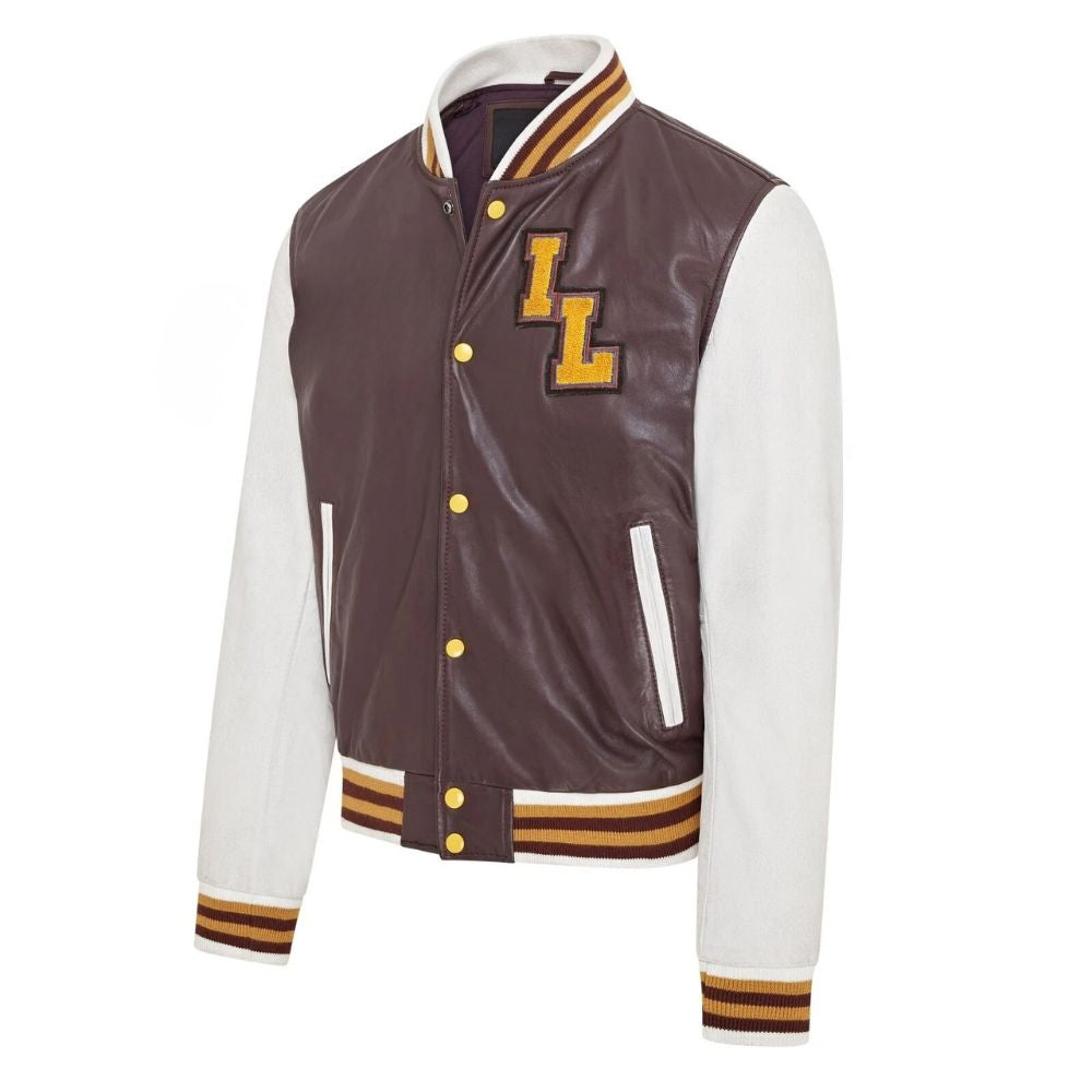 Veste homme cuir marron coupe université